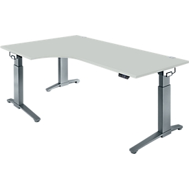 Schäfer Shop Genius Schreibtisch ERGOSTYLE S, 90°, elektrisch höhenverstellbar, Ansatz links, C-Fuß, einstufig, B 2000 x T 800 x H 715 - 1182 mm, inkl. Memory Master, lichtgrau/anthrazit