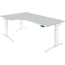 Schäfer Shop Genius Schreibtisch ERGOSTYLE S, 90°, elektrisch höhenverstellbar, Ansatz links, C-Fuß, einstufig, B 2000 x T 800 x H 715 - 1182 mm, inkl. Memory Master, lichtgrau/weiß