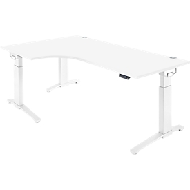 Schäfer Shop Genius Schreibtisch ERGOSTYLE S, 90°, elektrisch höhenverstellbar, Ansatz links, C-Fuß, einstufig, B 2000 x T 800 x H 715 - 1182 mm, inkl. Memory Master, weiß/weiß