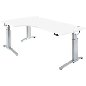 Schäfer Shop Genius Schreibtisch ERGOSTYLE S, 90°, elektrisch höhenverstellbar, Ansatz links, C-Fuß, einstufig, B 2000 x T 800 x H 715 - 1182 mm, inkl. Memory Master, weiß/weißaluminium