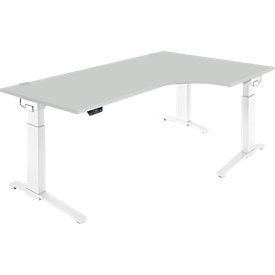 Schäfer Shop Genius Schreibtisch ERGOSTYLE S, 90°, elektrisch höhenverstellbar, Ansatz rechts, C-Fuss, einstufig, B 2000 x T 800 x H 715 - 1182 mm, inkl. Memory Master, lichtgrau/weiss