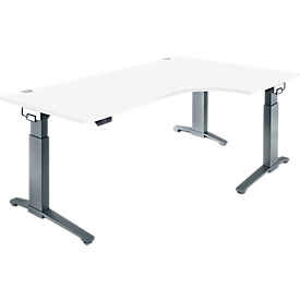 Schäfer Shop Genius Schreibtisch ERGOSTYLE S, 90°, elektrisch höhenverstellbar, Ansatz rechts, C-Fuß, einstufig, B 2000 x T 800 x H 715 - 1182 mm, inkl. Memory Master, weiß/anthrazit