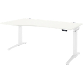 Schäfer Shop Genius Schreibtisch ERGOSTYLE S, elektrisch höhenverstellbar, Ansatz links, einstufig, C-Fuß, B 1800 x T 800/1000 x H 715-1182 mm, inkl. Memory Master, weiß/weiß
