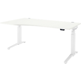 Schäfer Shop Genius Schreibtisch ERGOSTYLE S, elektrisch höhenverstellbar, Ansatz links, zweistufig, C-Fuß, B 1800 x T 800/1000 x H 645-1305 mm, inkl. Memory Master, weiß/weiß