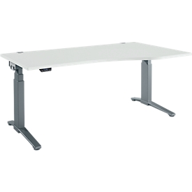 Schäfer Shop Genius Schreibtisch ERGOSTYLE S, elektrisch höhenverstellbar, Ansatz rechts, zweistufig, C-Fuß, B 1800 x T 800/1000 x H 645-1305 mm, inkl. Memory Master, lichtgrau/anthrazit