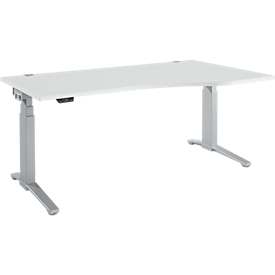 Schäfer Shop Genius Schreibtisch ERGOSTYLE S, elektrisch höhenverstellbar, Ansatz rechts, zweistufig, C-Fuß, B 1800 x T 800/1000 x H 645-1305 mm, inkl. Memory Master, lichtgrau/weißaluminium