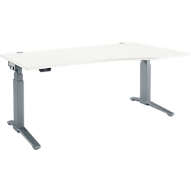 Schäfer Shop Genius Schreibtisch ERGOSTYLE S, elektrisch höhenverstellbar, Ansatz rechts, zweistufig, C-Fuß, B 1800 x T 800/1000 x H 645-1305 mm, inkl. Memory Master, weiß/anthrazit