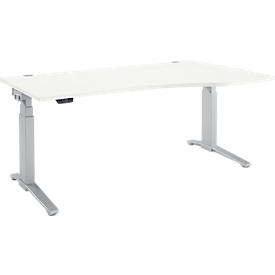 Schäfer Shop Genius Schreibtisch ERGOSTYLE S, elektrisch höhenverstellbar, Ansatz rechts, zweistufig, C-Fuss, B 1800 x T 800/1000 x H 645-1305 mm, inkl. Memory Master, weiss/weissaluminium