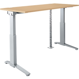 Schäfer Shop Genius Schreibtisch ERGOSTYLE S, elektrisch höhenverstellbar, C-Fuß, B 1600 mm, Ahorn/alusilber, Memorymaster, Kabelschlange