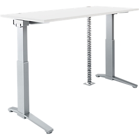 Schäfer Shop Genius Schreibtisch ERGOSTYLE S, elektrisch höhenverstellbar, C-Fuß, B 1600 mm, weiß/alusilber, Memorymaster, Kabelschlange