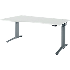 Schäfer Shop Genius Schreibtisch ERGOSTYLE S, elektrisch höhenverstellbar, einstufig, Ansatz links, C-Fuß, B 1800 x T 800/1000 x H 715-1182 mm, inkl. Memory Master, lichtgrau/anthrazit