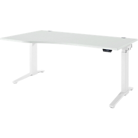Schäfer Shop Genius Schreibtisch ERGOSTYLE S, elektrisch höhenverstellbar, einstufig, Ansatz links, C-Fuß, B 1800 x T 800/1000 x H 715-1182 mm, inkl. Memory Master, lichtgrau/weiß