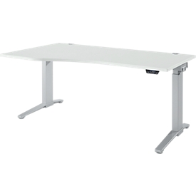 Schäfer Shop Genius Schreibtisch ERGOSTYLE S, elektrisch höhenverstellbar, einstufig, Ansatz links, C-Fuß, B 1800 x T 800/1000 x H 715-1182 mm, inkl. Memory Master, lichtgrau/weißaluminium