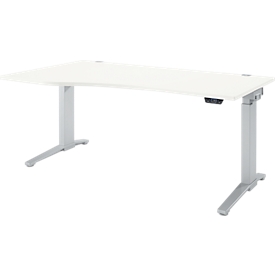 Schäfer Shop Genius Schreibtisch ERGOSTYLE S, elektrisch höhenverstellbar, einstufig, Ansatz links, C-Fuß, B 1800 x T 800/1000 x H 715-1182 mm, inkl. Memory Master, weiß/weißaluminium