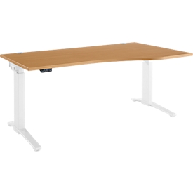Schäfer Shop Genius Schreibtisch ERGOSTYLE S, elektrisch höhenverstellbar, einstufig, Ansatz rechts, C-Fuß, B 1800 x T 800/1000 x H 715-1182 mm, inkl. Memory Master, Buche/weiß
