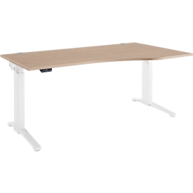 Schäfer Shop Genius Schreibtisch ERGOSTYLE S, elektrisch höhenverstellbar, einstufig, Ansatz rechts, C-Fuß, B 1800 x T 800/1000 x H 715-1182 mm, inkl. Memory Master, Eiche/weiß