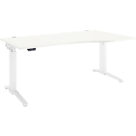 Schäfer Shop Genius Schreibtisch ERGOSTYLE S, elektrisch höhenverstellbar, einstufig, Ansatz rechts, C-Fuß, B 1800 x T 800/1000 x H 715-1182 mm, inkl. Memory Master, weiß/weiß