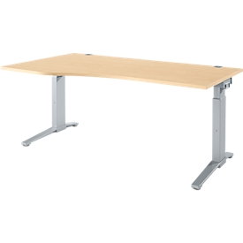 Schäfer Shop Genius Schreibtisch ERGOSTYLE S, manuell höhenverstellbar, Rechteck, C-Fuß, Ansatz links, B 1800 x T 800/1000 x H 675-895 mm, ahorn/weißaluminium