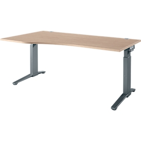 Schäfer Shop Genius Schreibtisch ERGOSTYLE S, manuell höhenverstellbar, Rechteck, C-Fuß, Ansatz links, B 1800 x T 800/1000 x H 675-895 mm, eiche/anthrazit