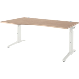 Schäfer Shop Genius Schreibtisch ERGOSTYLE S, manuell höhenverstellbar, Rechteck, C-Fuss, Ansatz links, B 1800 x T 800/1000 x H 675-895 mm, eiche/weiss
