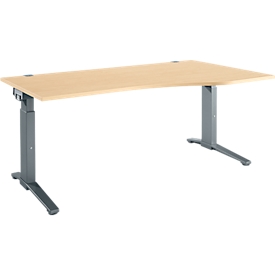 Schäfer Shop Genius Schreibtisch ERGOSTYLE S, manuell höhenverstellbar, Rechteck, C-Fuß, Ansatz rechts, B 1800 x T 800/1000 x H 675-895 mm, ahorn/anthrazit