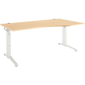 Schäfer Shop Genius Schreibtisch ERGOSTYLE S, manuell höhenverstellbar, Rechteck, C-Fuss, Ansatz rechts, B 1800 x T 800/1000 x H 675-895 mm, ahorn/weiss