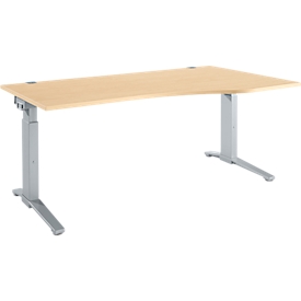 Schäfer Shop Genius Schreibtisch ERGOSTYLE S, manuell höhenverstellbar, Rechteck, C-Fuß, Ansatz rechts, B 1800 x T 800/1000 x H 675-895 mm, ahorn/weißaluminium
