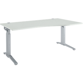 Schäfer Shop Genius Schreibtisch ERGOSTYLE S, manuell höhenverstellbar, Rechteck, C-Fuß, Ansatz rechts, B 1800 x T 800/1000 x H 675-895 mm, lichtgrau/weißaluminium