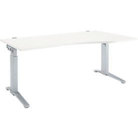 Schäfer Shop Genius Schreibtisch ERGOSTYLE S, manuell höhenverstellbar, Rechteck, C-Fuß, Ansatz rechts, B 1800 x T 800/1000 x H 675-895 mm, weiß/weißaluminium