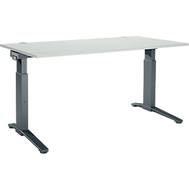 Schäfer Shop Genius Schreibtisch ERGOSTYLE S, manuell höhenverstellbar, Rechteck, C-Fuß, B 1600 x T 800 x H 675-895 mm, lichtgrau/anthrazit