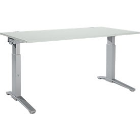 Schäfer Shop Genius Schreibtisch ERGOSTYLE S, manuell höhenverstellbar, Rechteck, C-Fuß, B 1600 x T 800 x H 675-895 mm, lichtgrau/weißaluminium