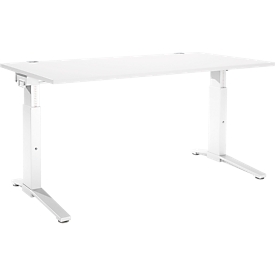 Schäfer Shop Genius Schreibtisch ERGOSTYLE S, manuell höhenverstellbar, Rechteck, C-Fuß, B 1600 x T 800 x H 675-895 mm, weiß/weiß