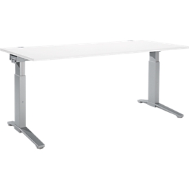 Schäfer Shop Genius Schreibtisch ERGOSTYLE S, manuell höhenverstellbar, Rechteck, C-Fuß, B 1800 x T 800 x H 675-895 mm, weiß/weißaluminium