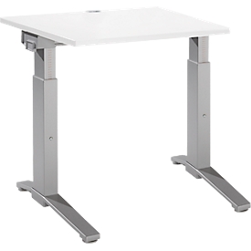 Schäfer Shop Genius Schreibtisch ERGOSTYLE S, manuell höhenverstellbar, Rechteck, C-Fuß, B 800 x T 800 x H 675-895 mm, weiß/weißaluminium