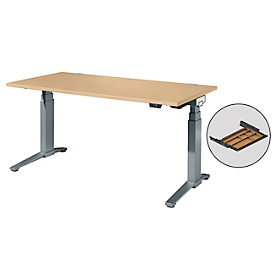 Schäfer Shop Genius Schreibtisch ERGOSTYLE S, Rechteck, 2-stufig elektrisch höhenverstellbar, C-Fuß, B 1600 x T 800 x H 635-1305 mm, inkl. Memory Master + Schublade, Ahorn/anthrazit