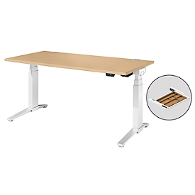 Schäfer Shop Genius Schreibtisch ERGOSTYLE S, Rechteck, 2-stufig elektrisch höhenverstellbar, C-Fuß, B 1600 x T 800 x H 635-1305 mm, inkl. Memory Master + Schublade, Ahorn/weiß
