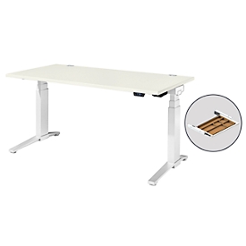 Schäfer Shop Genius Schreibtisch ERGOSTYLE S, Rechteck, 2-stufig elektrisch höhenverstellbar, C-Fuss, B 1600 x T 800 x H 635-1305 mm, inkl. Memory Master + Schublade, weiss/weiss