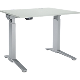 Schäfer Shop Genius Schreibtisch ERGOSTYLE S, Rechteck, elektrisch höhenverstellbar, einstufig, C-Fuß, B 1200 x T 800 x H 715-1182 mm, inkl. Memory Master, lichtgrau/weißaluminium