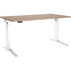Schäfer Shop Genius Schreibtisch ERGOSTYLE S, Rechteck, elektrisch höhenverstellbar, einstufig, C-Fuß, B 1600 x T 800 x H 715-1182 mm, inkl. Memory Master, Eiche/weiß
