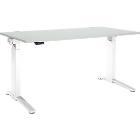Schäfer Shop Genius Schreibtisch ERGOSTYLE S, Rechteck, elektrisch höhenverstellbar, einstufig, C-Fuß, B 1600 x T 800 x H 715-1182 mm, inkl. Memory Master, lichtgrau/weiß
