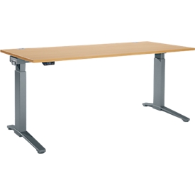 Schäfer Shop Genius Schreibtisch ERGOSTYLE S, Rechteck, elektrisch höhenverstellbar, einstufig, C-Fuß, B 1800 x T 800 x H 715-1182 mm, inkl. Memory Master, Buche/anthrazit