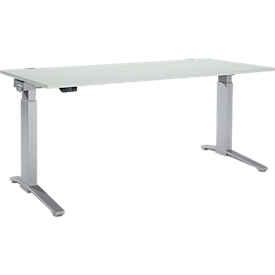 Schäfer Shop Genius Schreibtisch ERGOSTYLE S, Rechteck, elektrisch höhenverstellbar, einstufig, C-Fuß, B 1800 x T 800 x H 715-1182 mm, inkl. Memory Master, lichtgrau/weißaluminium