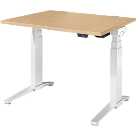 Schäfer Shop Genius Schreibtisch ERGOSTYLE S, Rechteck, elektrisch höhenverstellbar, zweistufig, C-Fuß, B 1200 x T 800 x H 635-1305 mm, inkl. Memory Master, Ahorn/weiß