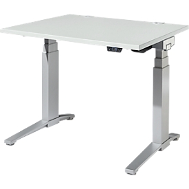 Schäfer Shop Genius Schreibtisch ERGOSTYLE S, Rechteck, elektrisch höhenverstellbar, zweistufig, C-Fuß, B 1200 x T 800 x H 635-1305 mm, inkl. Memory Master, lichtgrau/weißaluminium