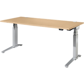 Schäfer Shop Genius Schreibtisch ERGOSTYLE S, Rechteck, elektrisch höhenverstellbar, zweistufig, C-Fuß, B 1800 x T 800 x H 635-1305 mm, inkl. Memory Master, Ahorn/weißaluminium