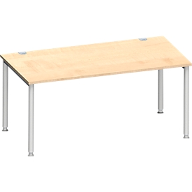 Schäfer Shop Genius Schreibtisch MODENA FLEX, 4-Fuß-Rundrohr, B 1600 x T 800 mm, Ahorn/weißalu