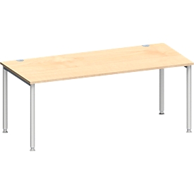 Schäfer Shop Genius Schreibtisch MODENA FLEX, 4-Fuß-Rundrohr, B 1800 x T 800 mm, Ahorn/weißalu
