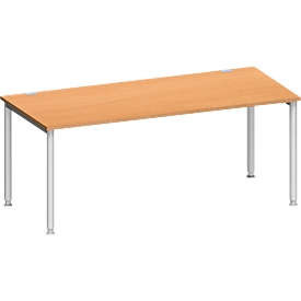 Schäfer Shop Genius Schreibtisch MODENA FLEX, 4-Fuß-Rundrohr, B 1800 x T 800 mm, Buche/weißalu