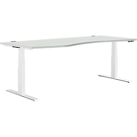 Schäfer Shop Genius Schreibtisch MODENA FLEX, elektrisch höhenverstellbar, Freiform, Ansatz links, B 1800 mm, lichtgrau/weiß