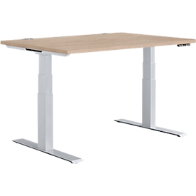 Schäfer Shop Genius Schreibtisch MODENA FLEX, elektrisch höhenverstellbar, Rechteck, T-Fuss, B 1200 x T 800 mm, Eiche/weissalu